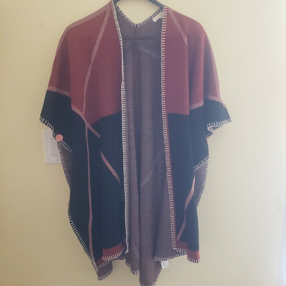 Chic Colorblock Shawl Colorblock Paris Cardigan Wrap Poncho